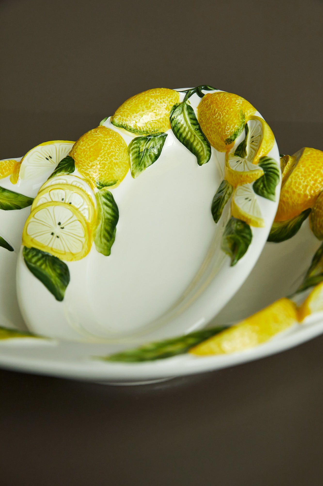 Fad m/citroner, hvid/gul - 29x18 cm.